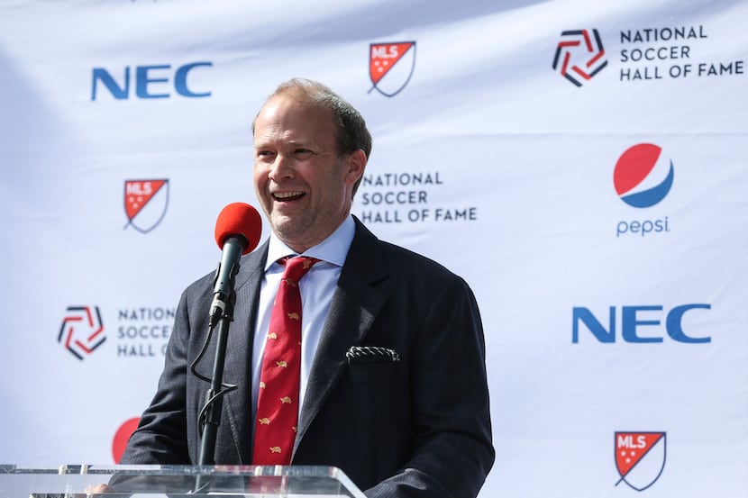 FC Dallas President Dan Hunt speaks during the ribbon cutting to open the National Soccer...