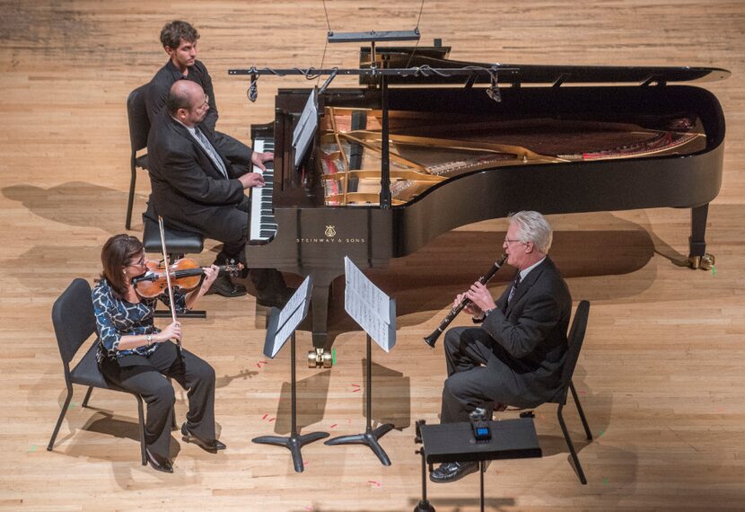 Gabriel Sanchez on piano, Maria Schleuning on violin and Paul Garner on clarinet performed...