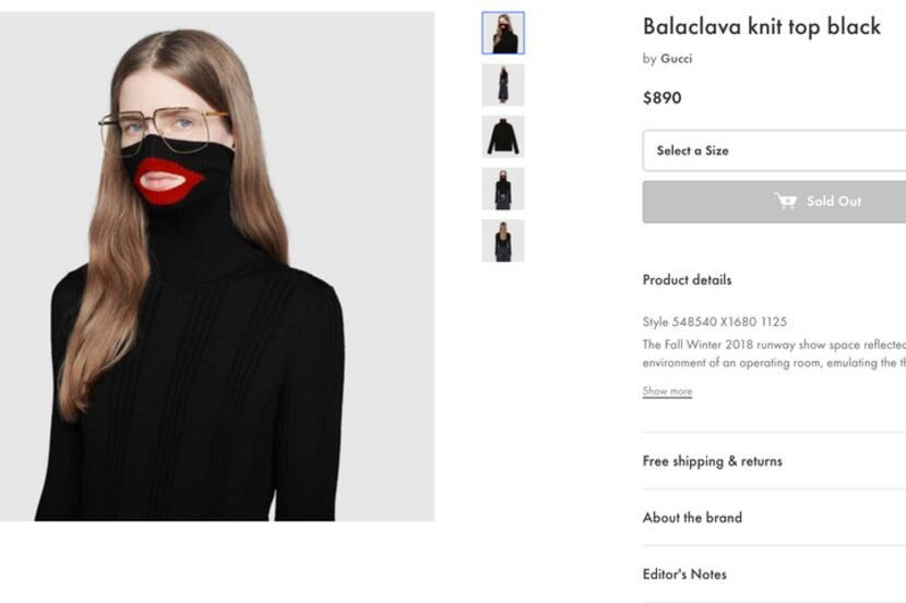 A screenshot taken on Feb.7, 2019 from an online fashion outlet showing a Gucci turtleneck...