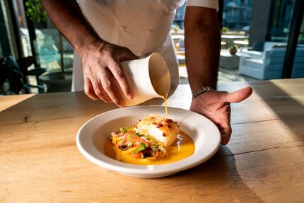Chef Junior Borges' black cod moqueca uses a plantain miso, which takes more than six months...
