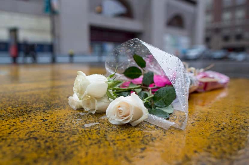 
Flowers were placed on the finish line of the Boston Marathon this month in memory of...