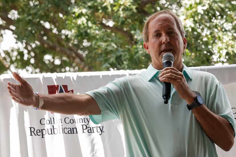Texas Attorney General Ken Paxton speaks at a Labor Day picnic hosted by Collin County...