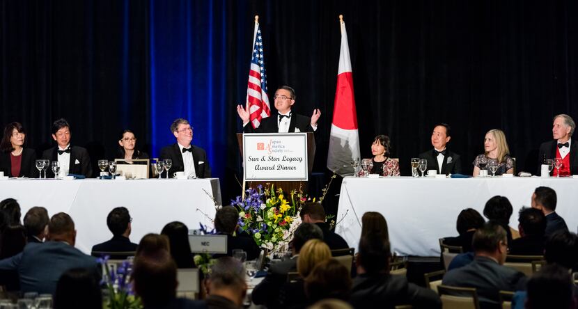 Hideaki Ohmura received the 2018 Sun & Star Legacy Award during the Japan America Society's...