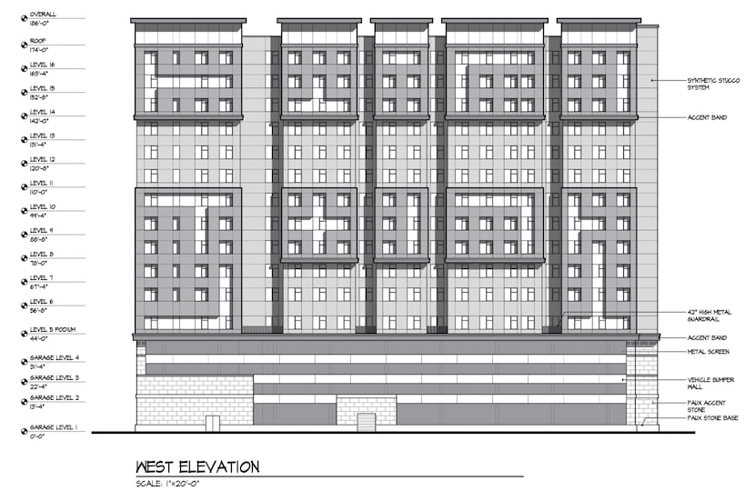 Guefen Development proposes building a 16-story residential tower on Waterview Parkway just...