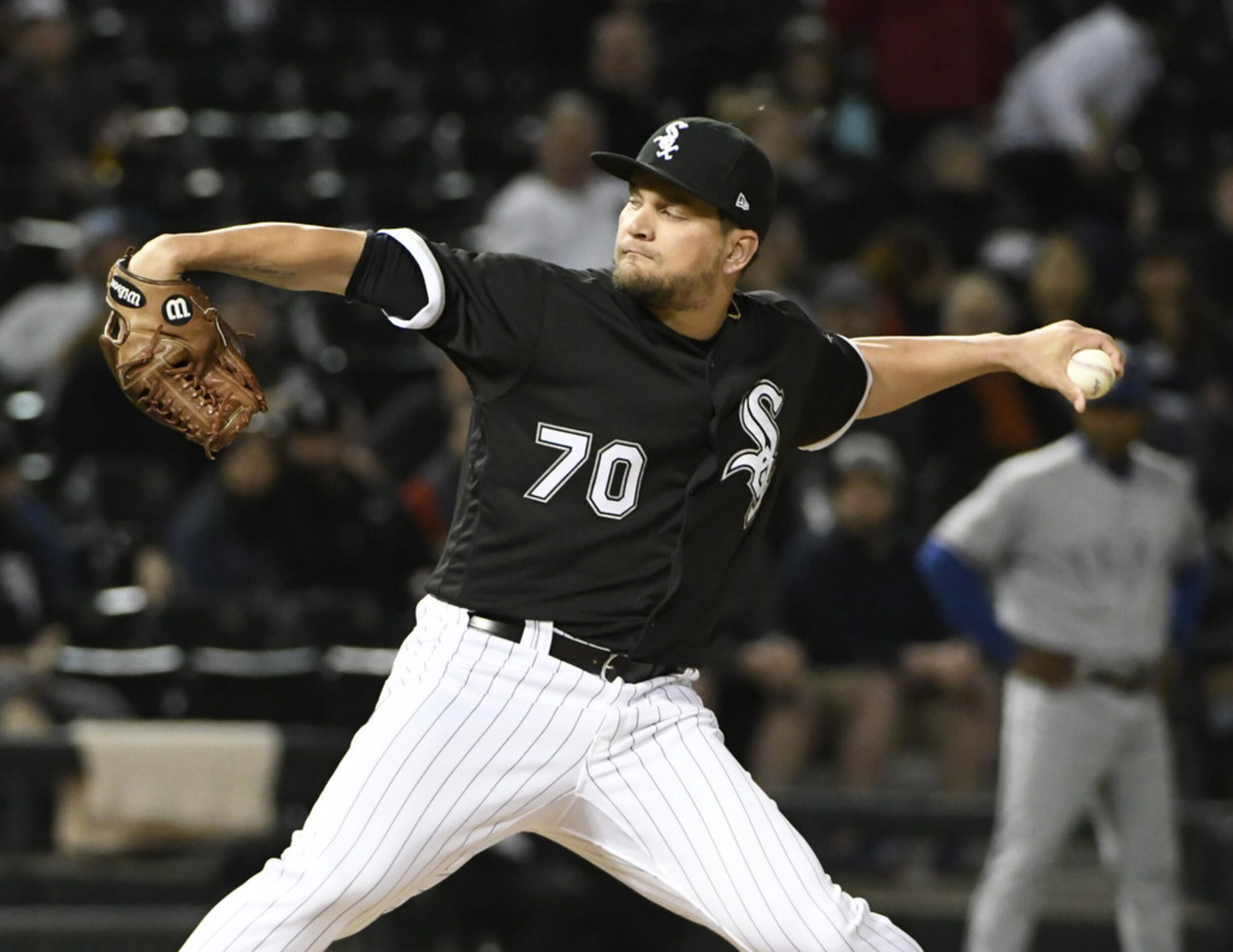 CHICAGO, IL - MAY 17: Luis Avilan #70 of the Chicago White Sox pitches against the Texas...