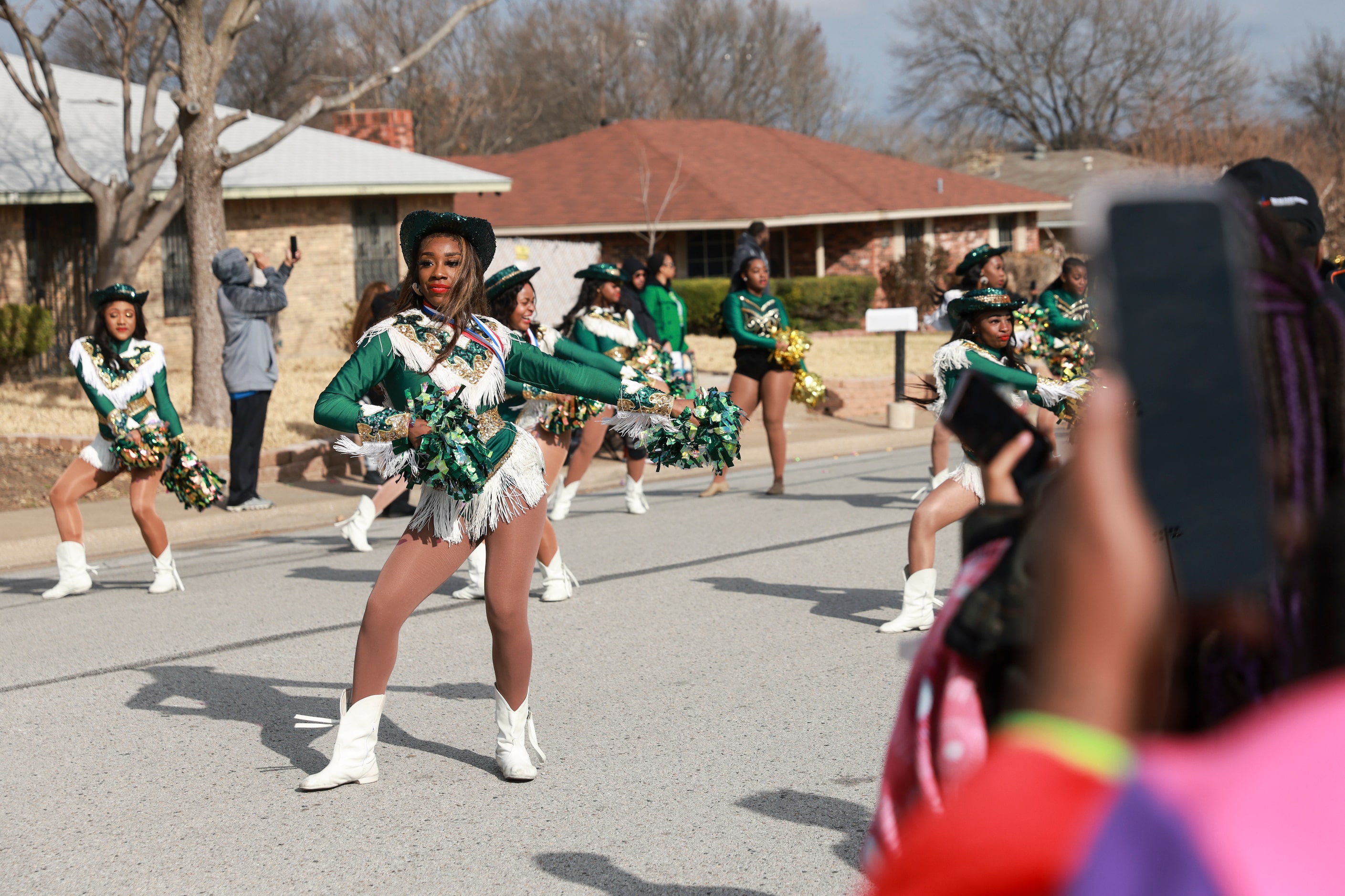 DeSoto High School’s Eaglettes dance during the parade, Saturday, Jan. 21, 2023, in DeSoto....