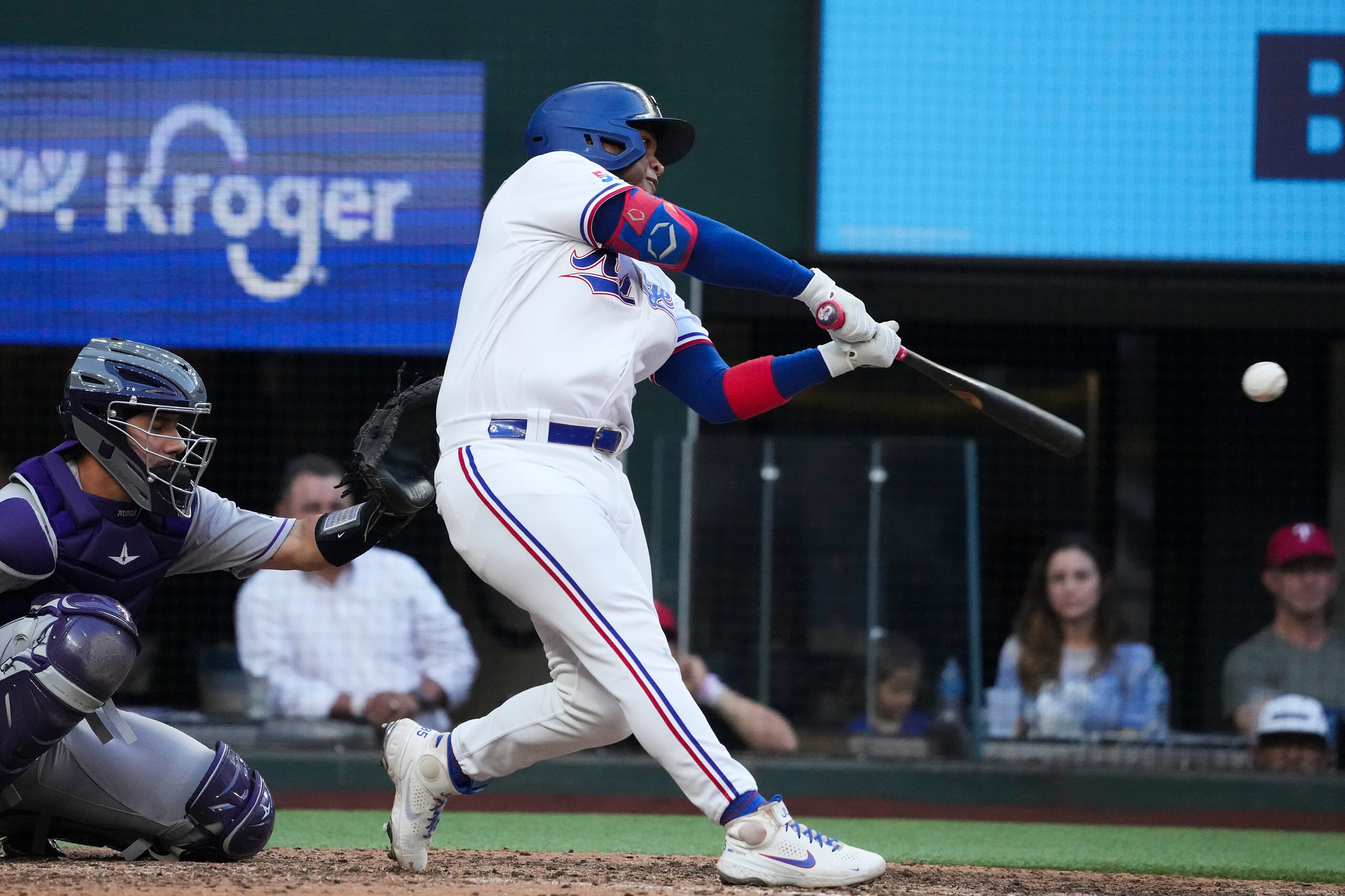 Texas Rangers pinch hitter Willie Calhoun hits a solo home run to tie the game with two out...