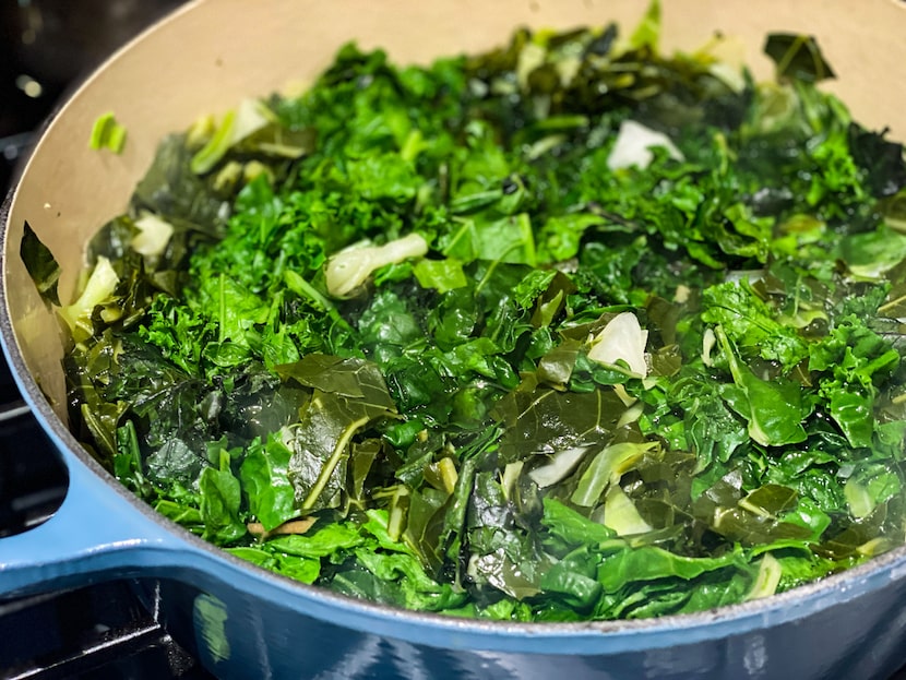 Gumbo z'herbes calls for cooking multiple varieties of greens.