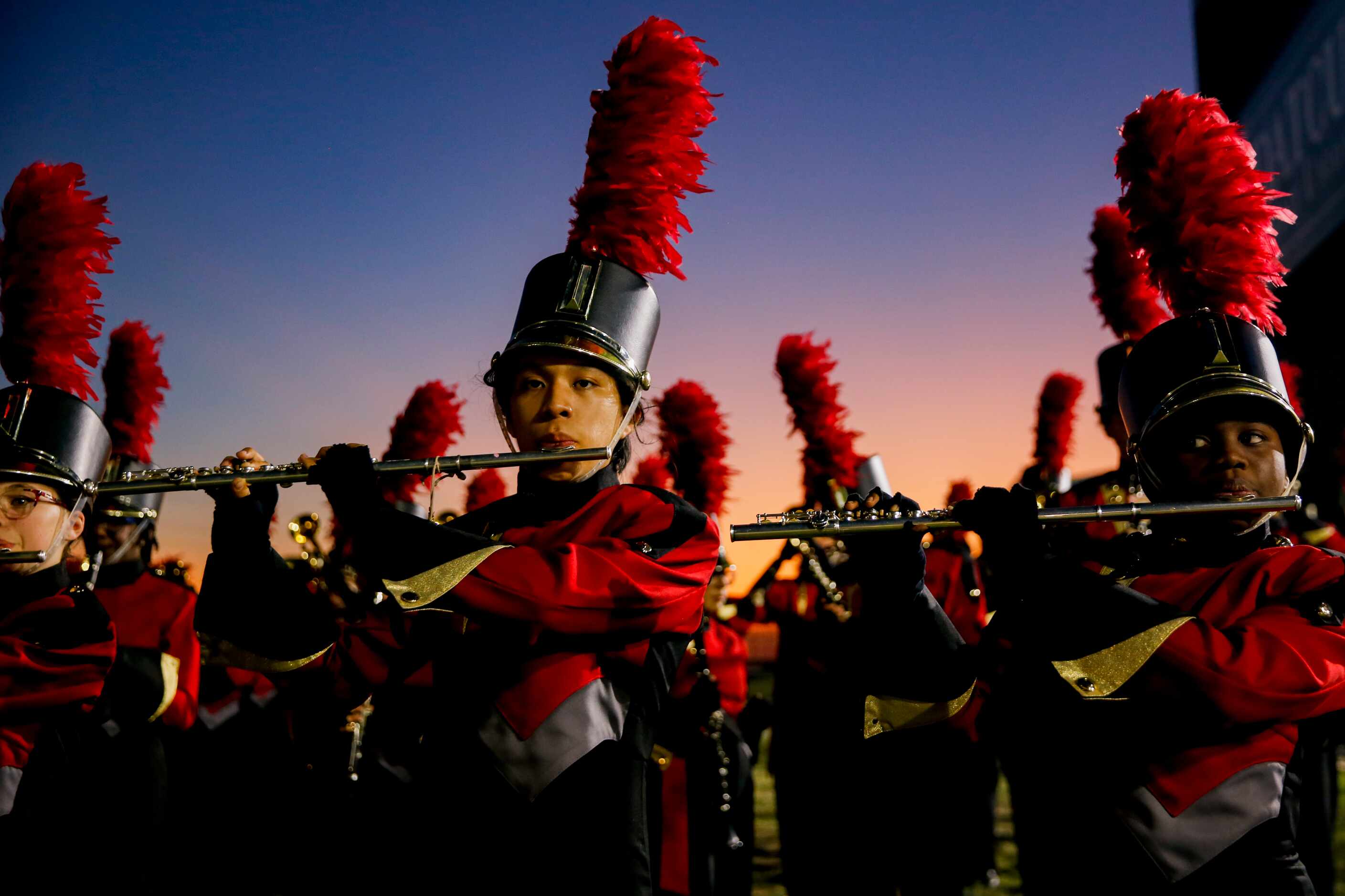 The Saginaw Rough Riders Band practices before their halftime performance during the...