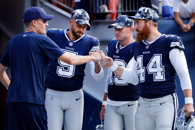 Dallas Cowboys punter Bryan Anger (5), place kicker Brett Maher (19) and long snapper Jake...