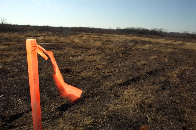 Stakes have been used to mark the land in southern Dallas County that will be home to the...