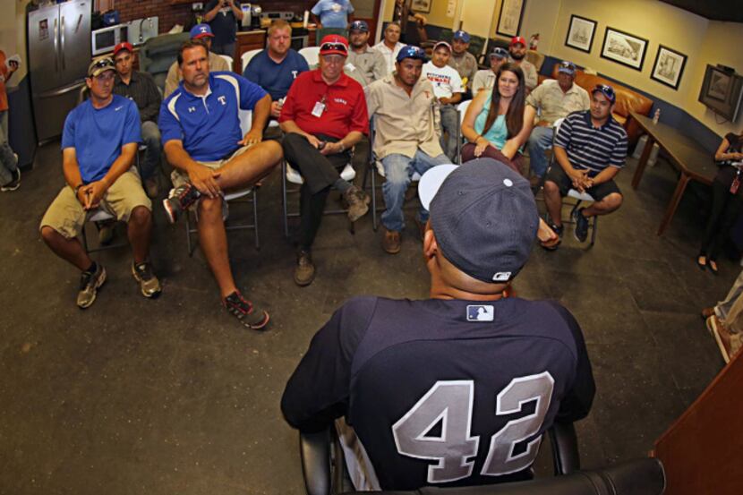 New York Yankees relief pitcher Mariano Rivera met with Texas Rangers employees before...