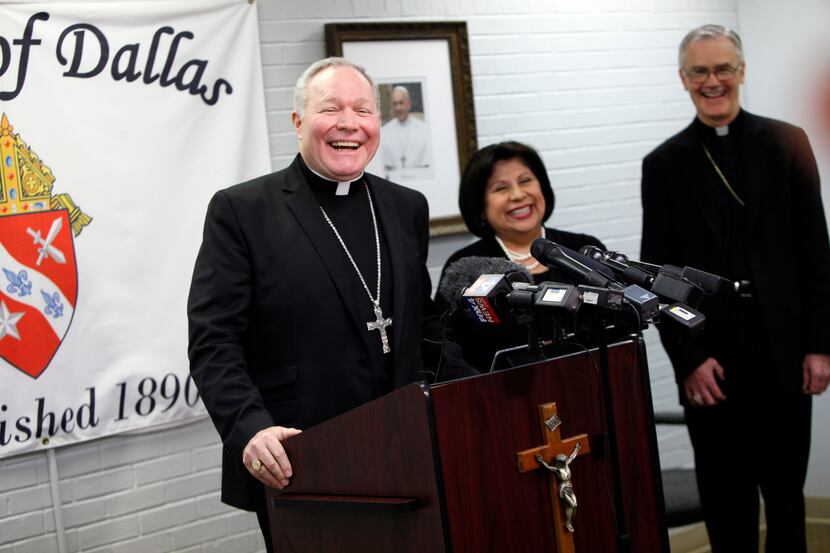 The Most Reverend Edward J. Burns speaks during a press conference as he's introduced as the...