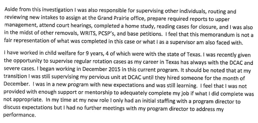  CPS supervisor Amber Davila, in a rebuttal to her firing, complained that she did not...