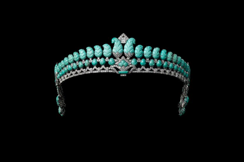 Tiara, Cartier London, special order, 1936. Platinum, diamonds, turquoise. Sold to The...