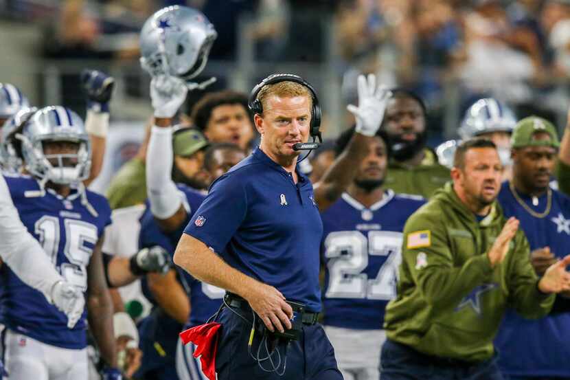 Dallas Cowboys head coach Jason Garrett reacts after the Titans missed a field goal during...