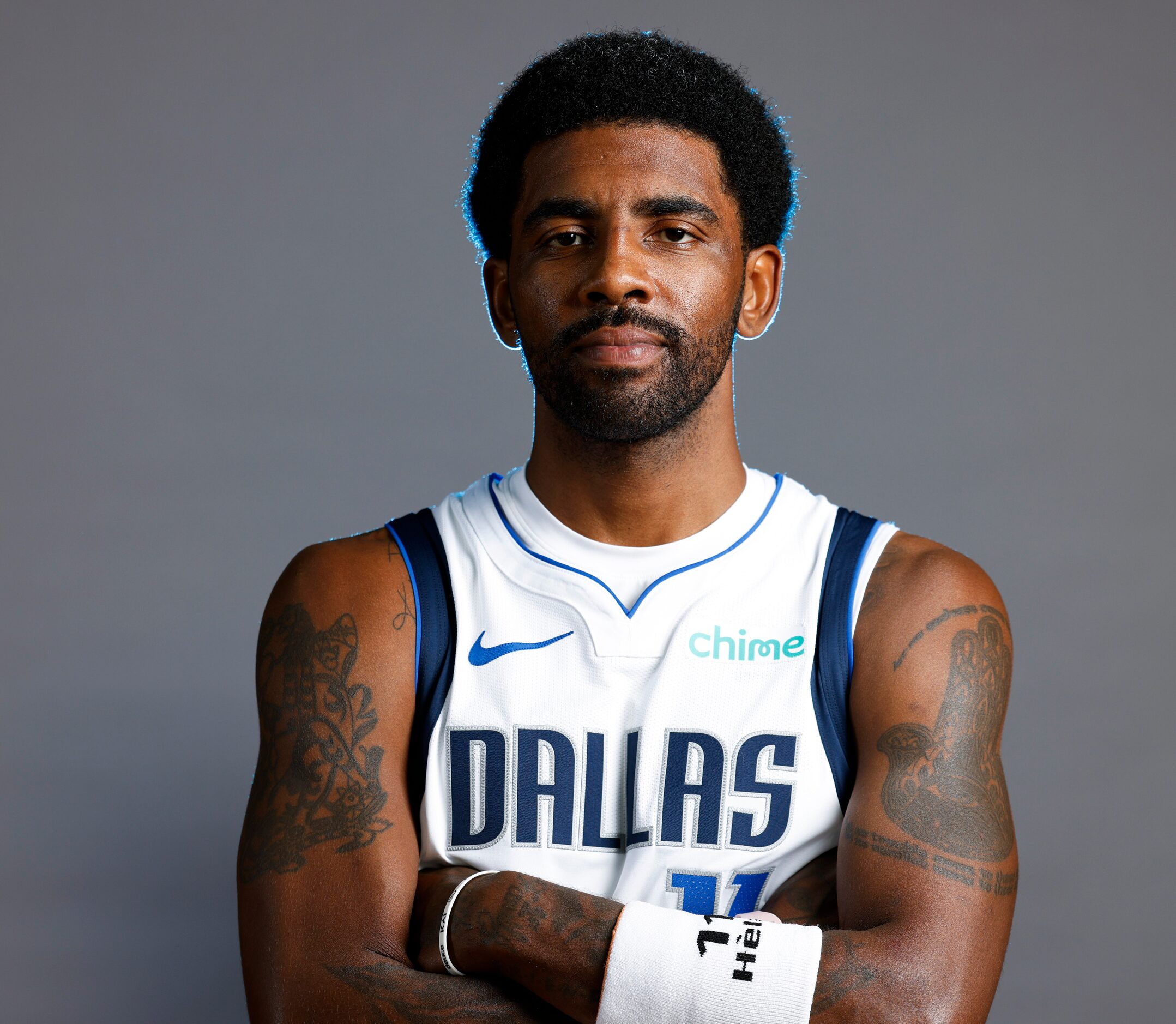 Dallas Mavericks’ Kyrie Irving poses for a photo during the media day on Friday, Sept. 29,...