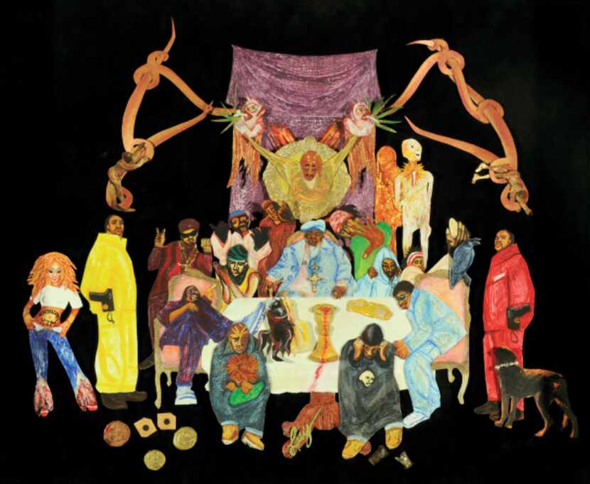 Biggie's Last Supper, 2008, Mixed-media painted cutouts, found objects on illustration board...