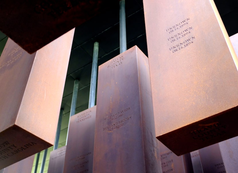 In the center, monument to the victims of lynching in Dallas County.