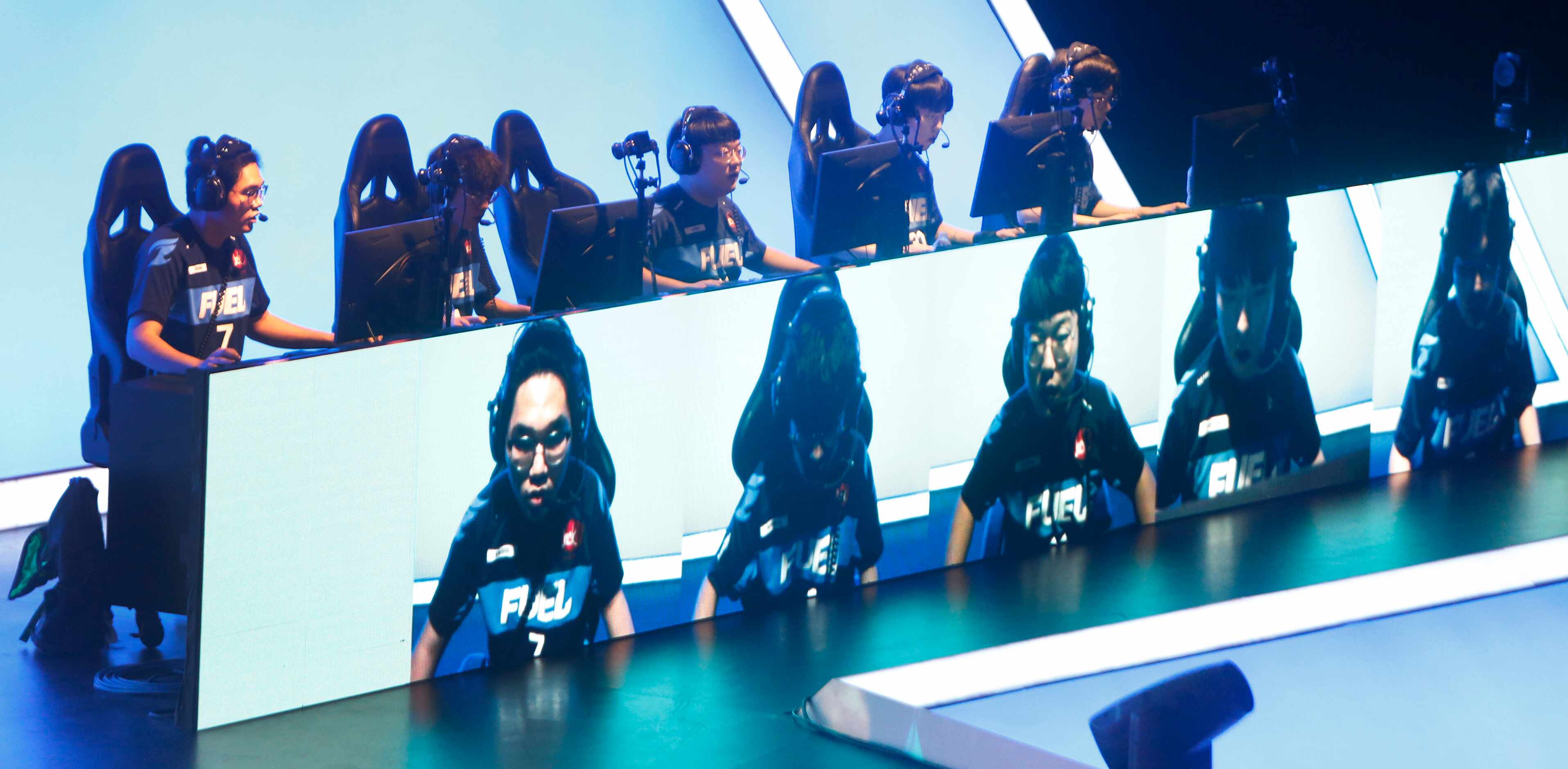 Members of Dallas Fuel battle against Florida Mayhem during the 3rd mat of competition....