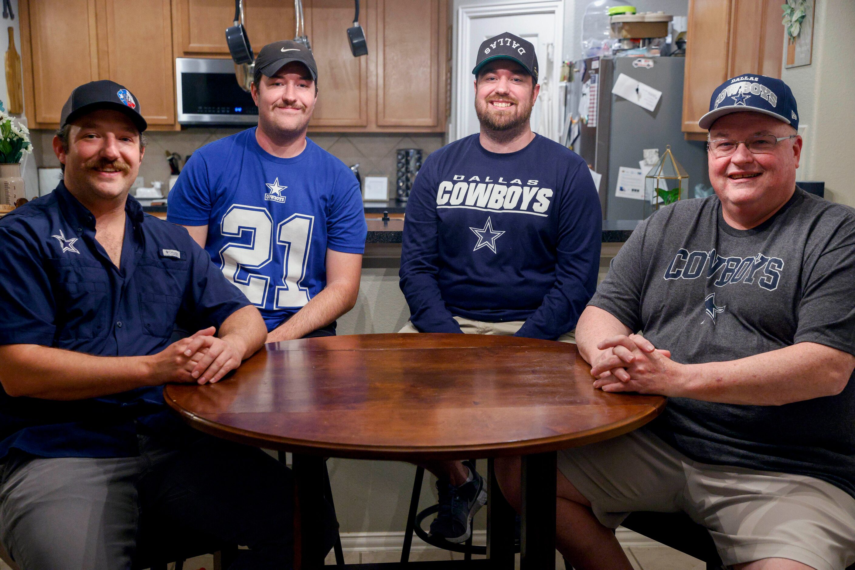 From left, Dallas Cowboys fans Evan Barger, Matt Russell, Will Russell and Randy Russell...