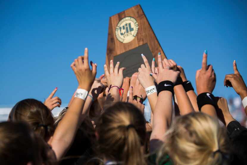 Southlake Carroll players celebrate winning theÂ UIL conference 6A girls state finalÂ...