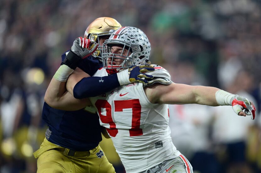 Jan 1, 2016; Glendale, AZ, USA; Ohio State Buckeyes defensive lineman Joey Bosa (97) in...