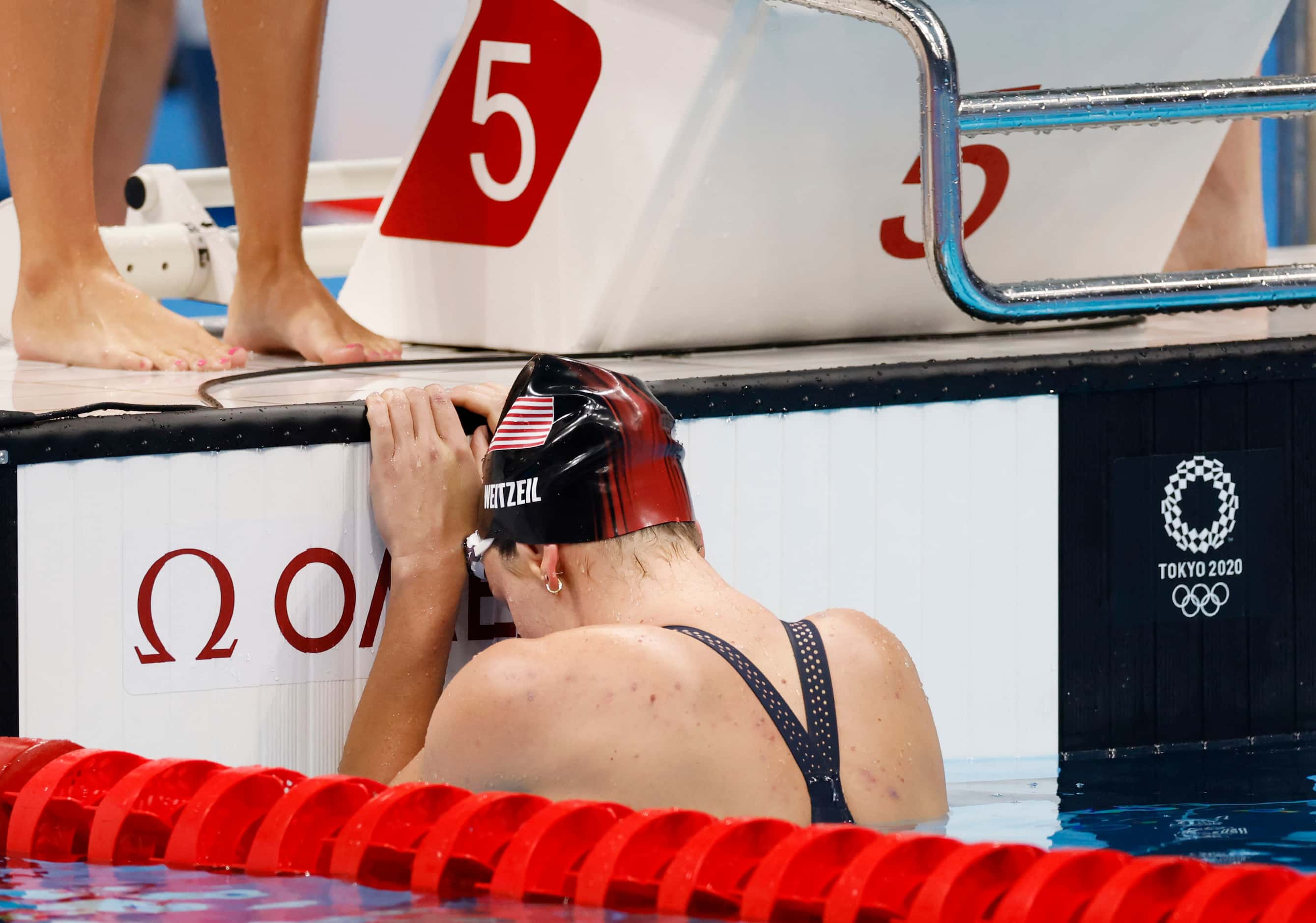 USA’s Abbey Weitzeil after she finished the last leg of the women’s 4x100 medley relay...