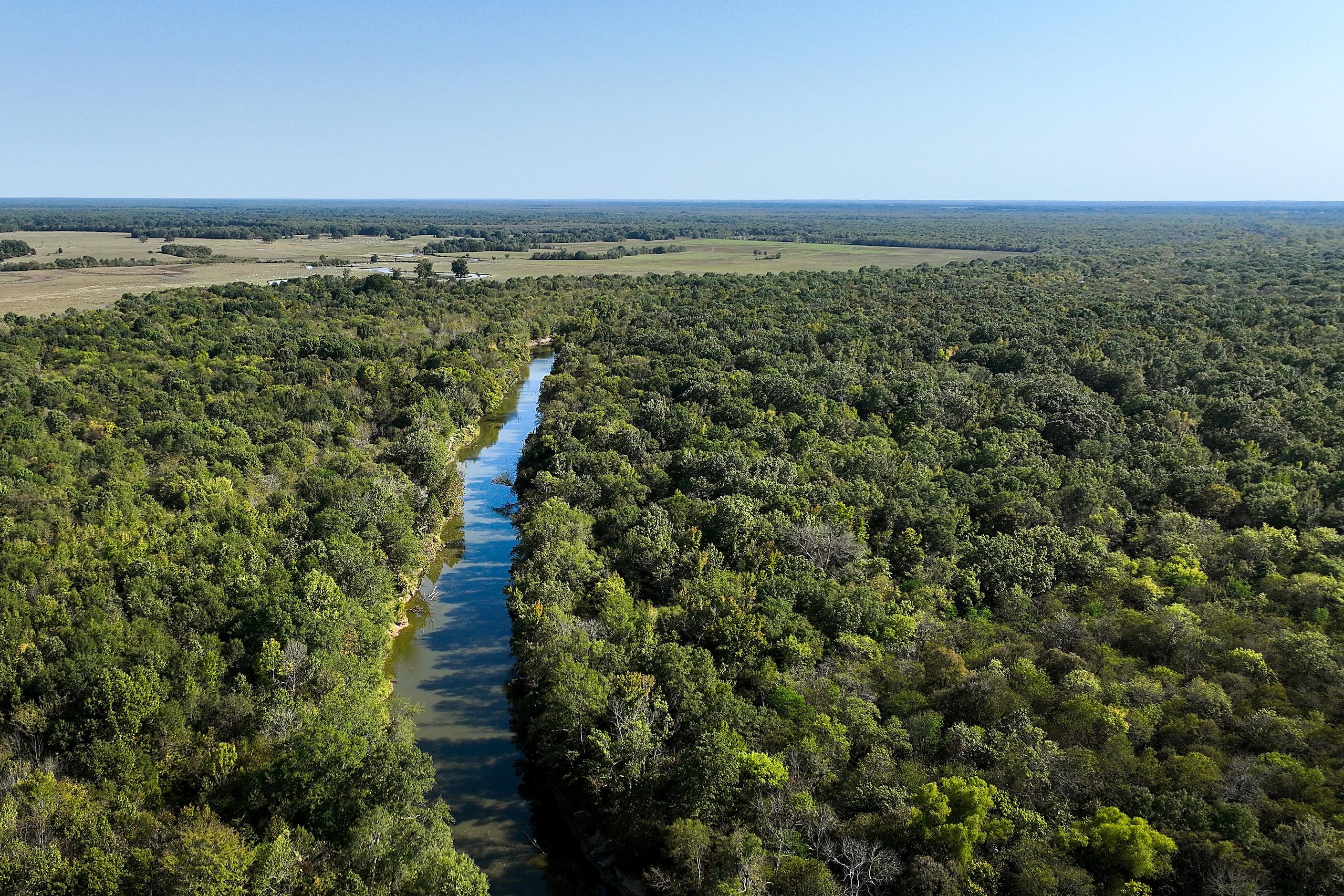 Cuthand Creek cuts through Bill & Joyce Wilson’s 8,500-acre property in Red River County,...