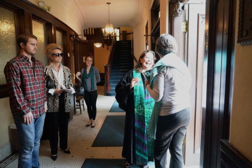 
Senior pastor Anna Hosemann-Butler chats with congregants after the service Sunday.
