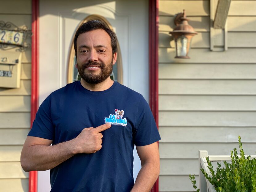 Federico Cervantes poses outside of his home in Wolf Creek, Dallas, where he bakes and sells...