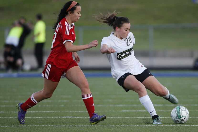 Oklahoma pledge Taylor Tufts (24) is the second-leading goal scorer for a Southlake Carroll...