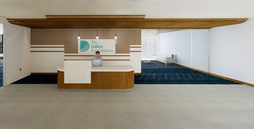 A rendering of The Dallas Foundation's offices at Water Cooler at Pegasus Park.