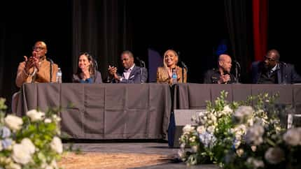 (From left) Former Cowboys defensive end DeMarcus Ware, Stephanie Zapata Moore, executive...