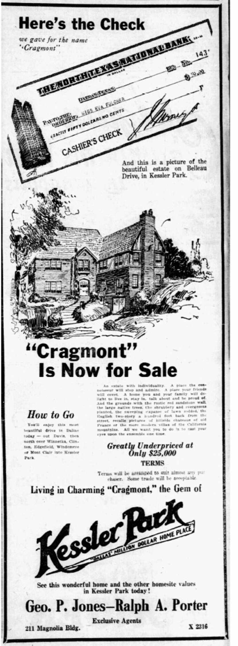 This advertisement from a May 31, 1925 edition of The Dallas Morning News shows an estate on...