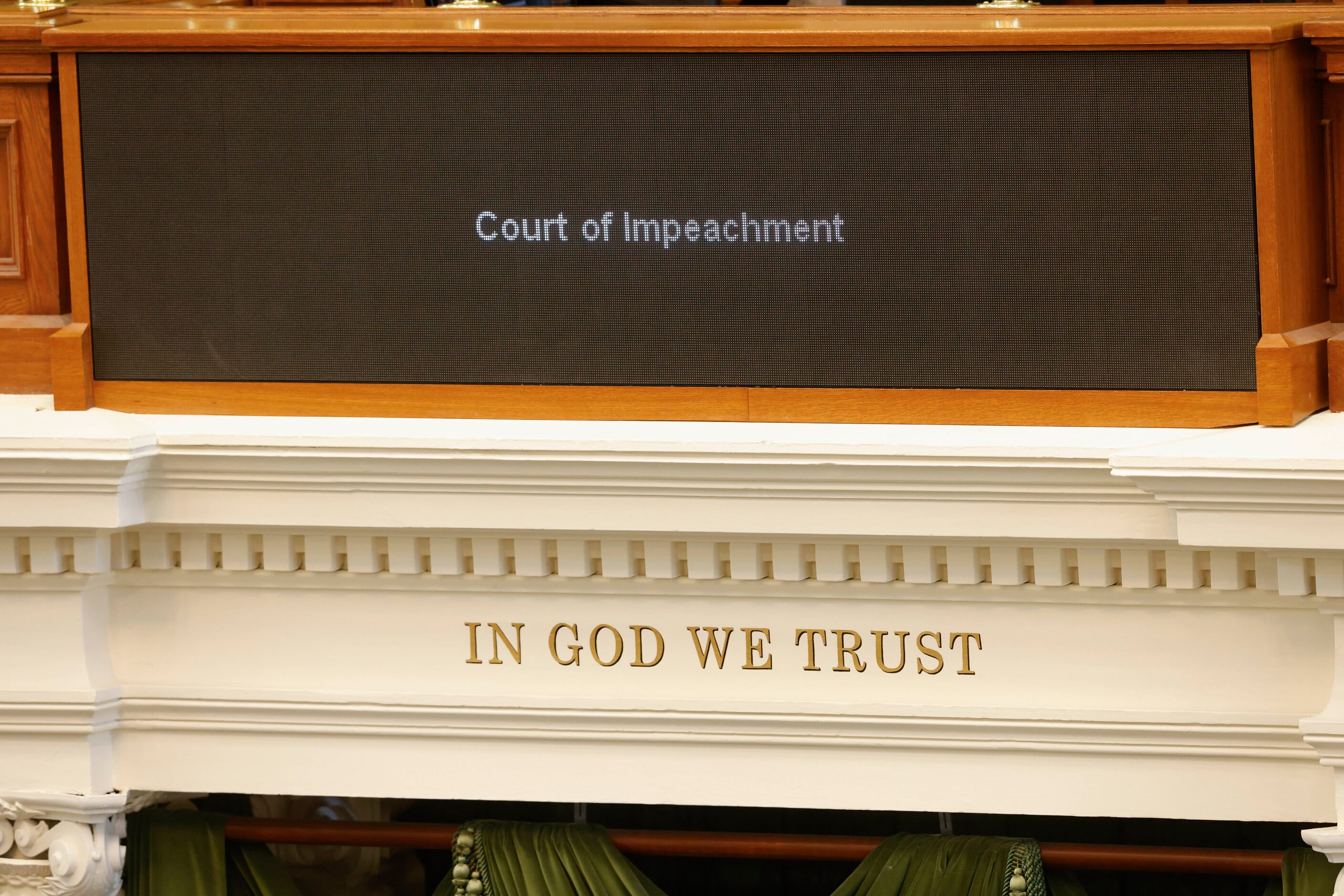 The board above the dais reads “Court of Impeachment” during the fourth day of Attorney...