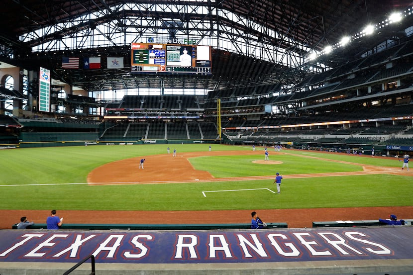 The Texas Rangers played a simulated game at Summer Camp inside Globe Life Field in...