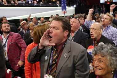 Delegates boo as Sen. Ted Cruz speaks at the Republican National Convention in Cleveland,...