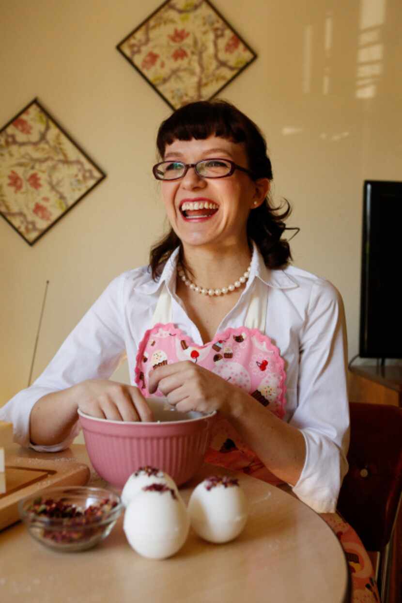 Alexis Clare, 28, makes a batch of Romance Rose Petal bath bombs to fulfill Valentine's Day...