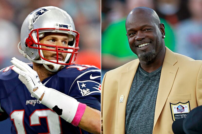 (Left): Former New England Patriots, current Tampa Bay Buccaneers quarterback Tom Brady;...