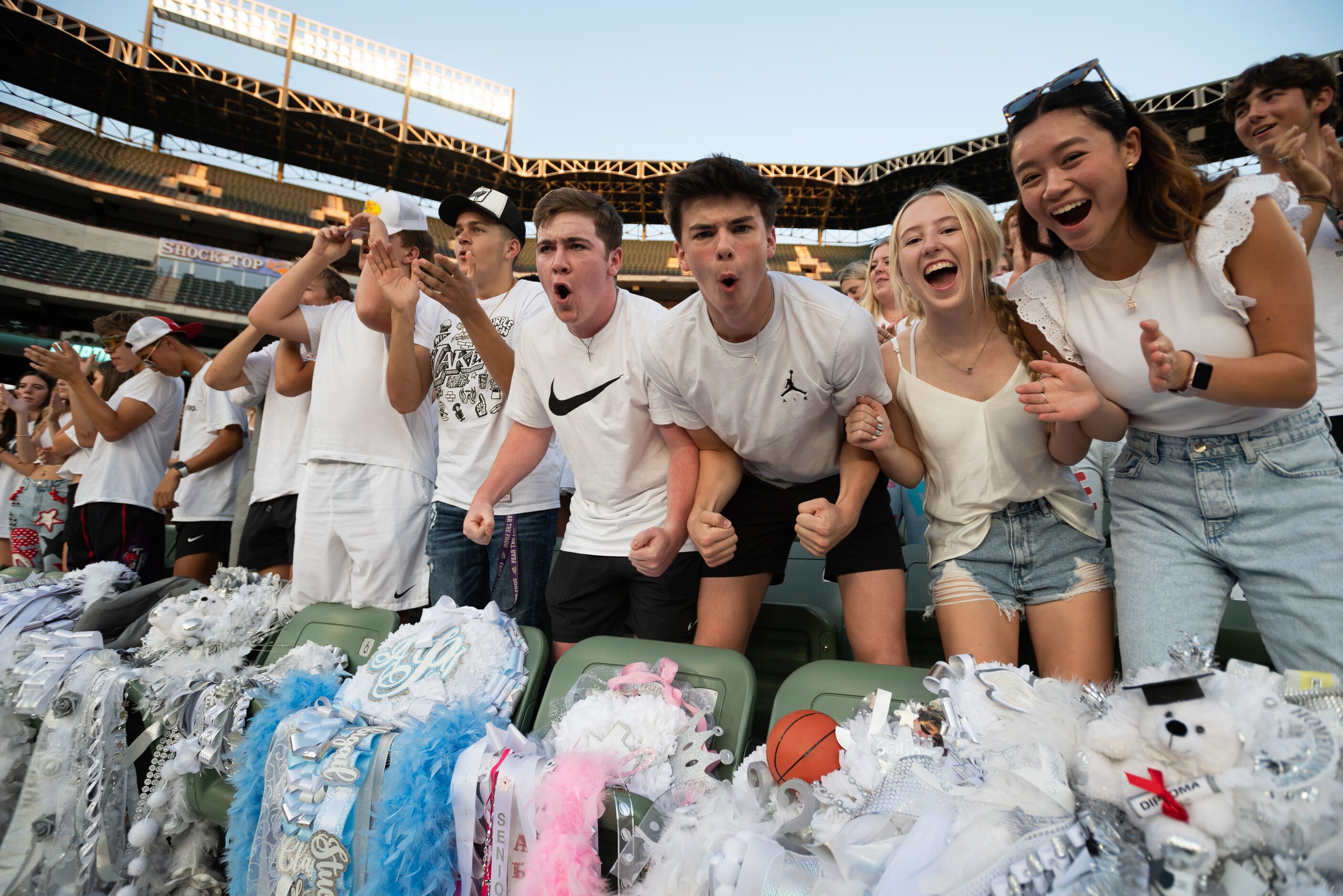 Arlington Martin students Blaine Barlow, with Nike shirt, and Jackson Osborne, at right of...