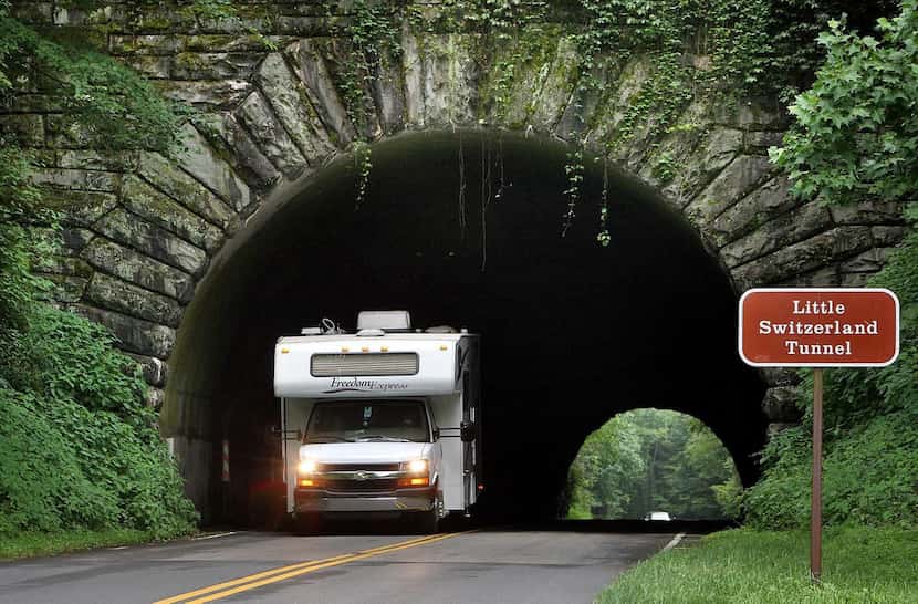 
A motorist emerges from the Little Switzerland tunnel on the Blue Ridge Parkway. 
