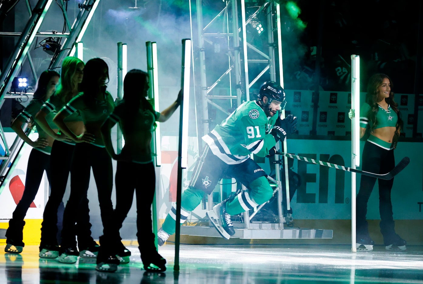 Dallas Stars center Tyler Seguin (91) takes the ice to face the Nashville Predators at the...