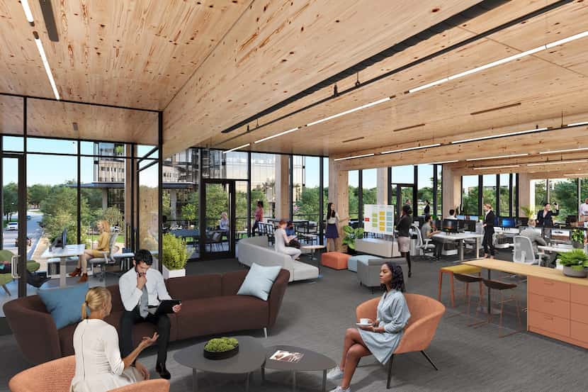 The Offices at Southstone Yards office being built in Frisco uses mass timber wooden...