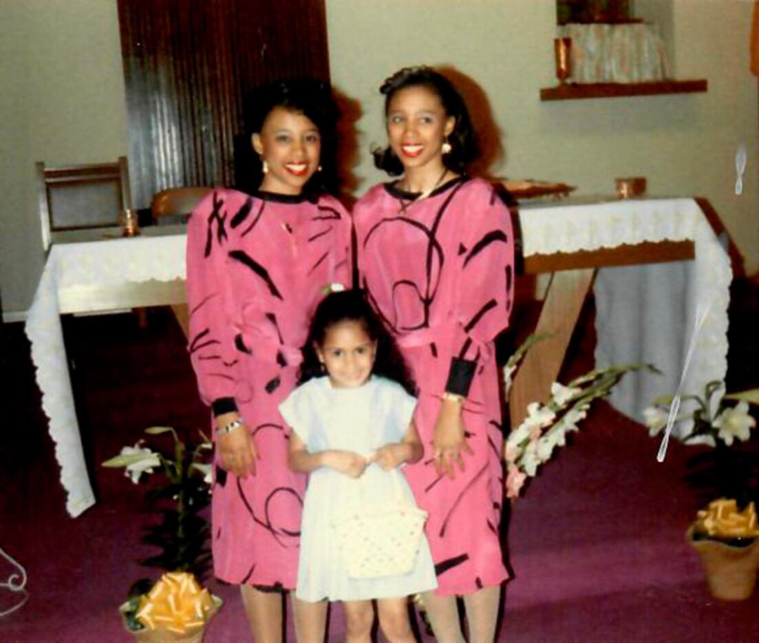 Micaela (left) and Myrna Dartson, home from college on Easter Sunday 1987, at St. Peter the...