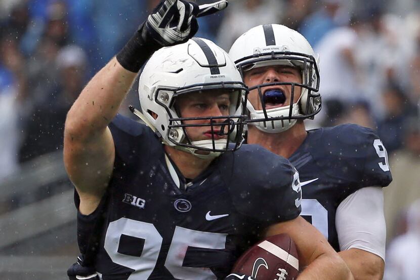 FILE - In this Saturday, Sept. 12, 2015, file photo, Penn State defensive end Carl Nassib...