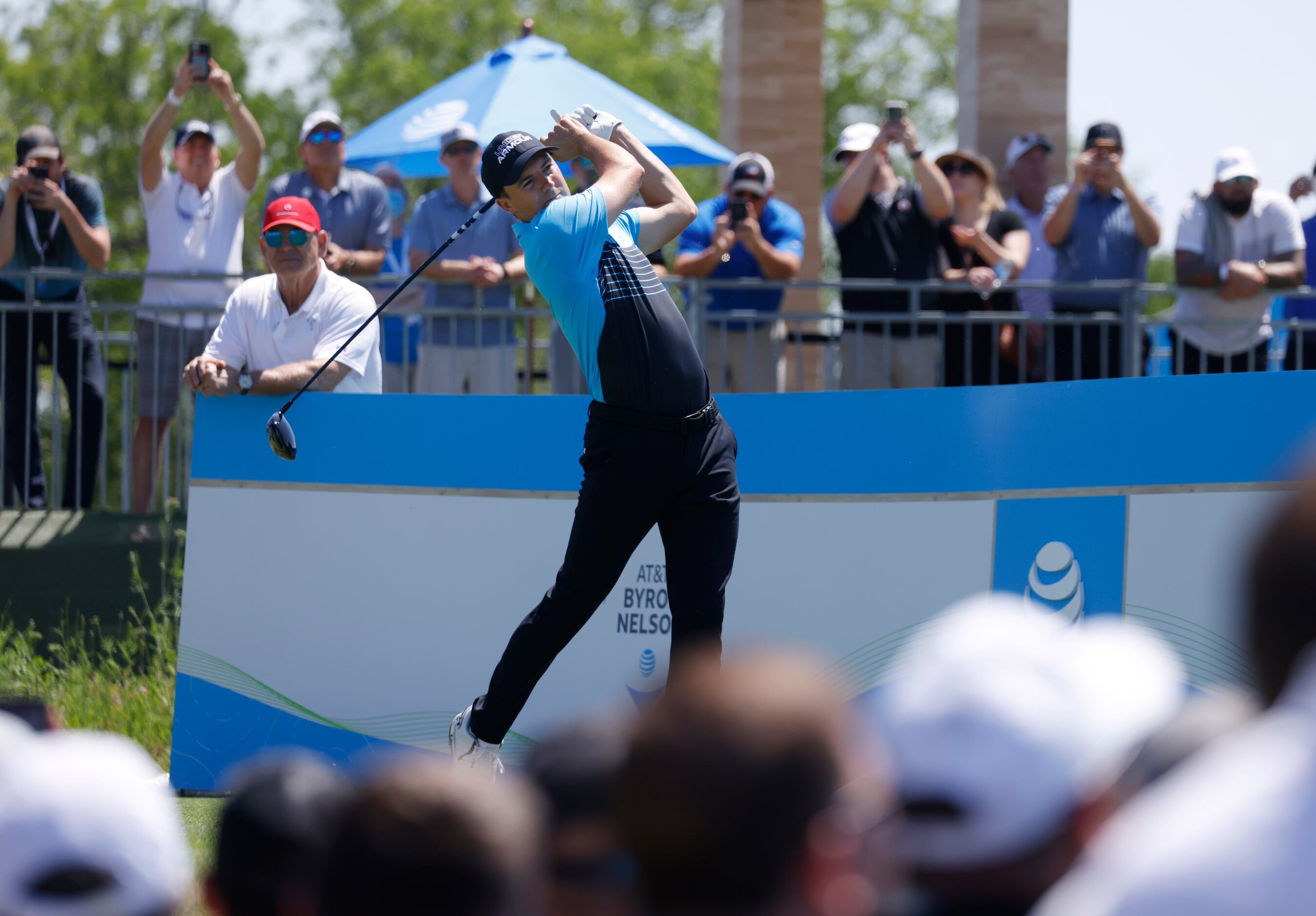Jordan Spieth tees off on the 10th hole during round 1 of the AT&T Byron Nelson  at TPC...