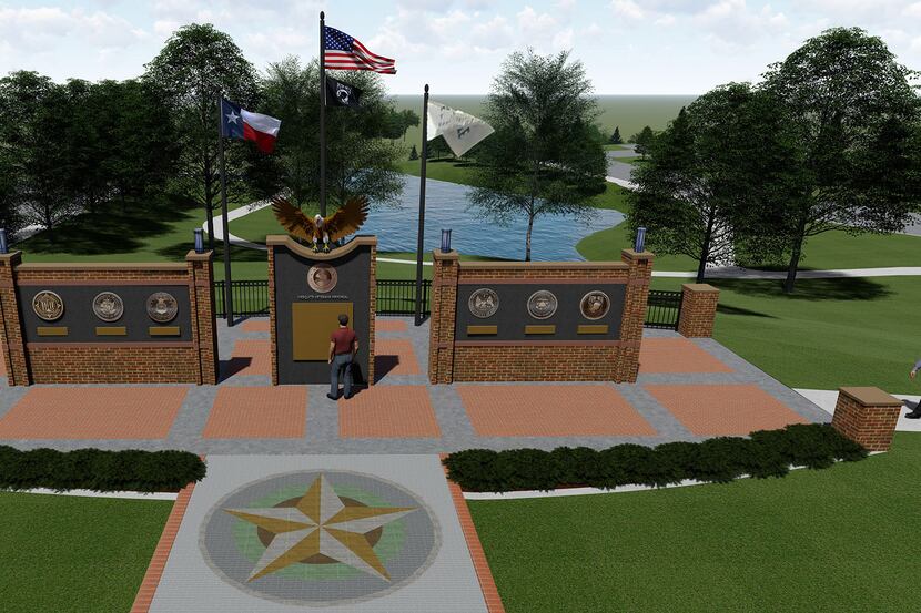A rendering shows the planned final design for the Mesquite Veterans Memorial.