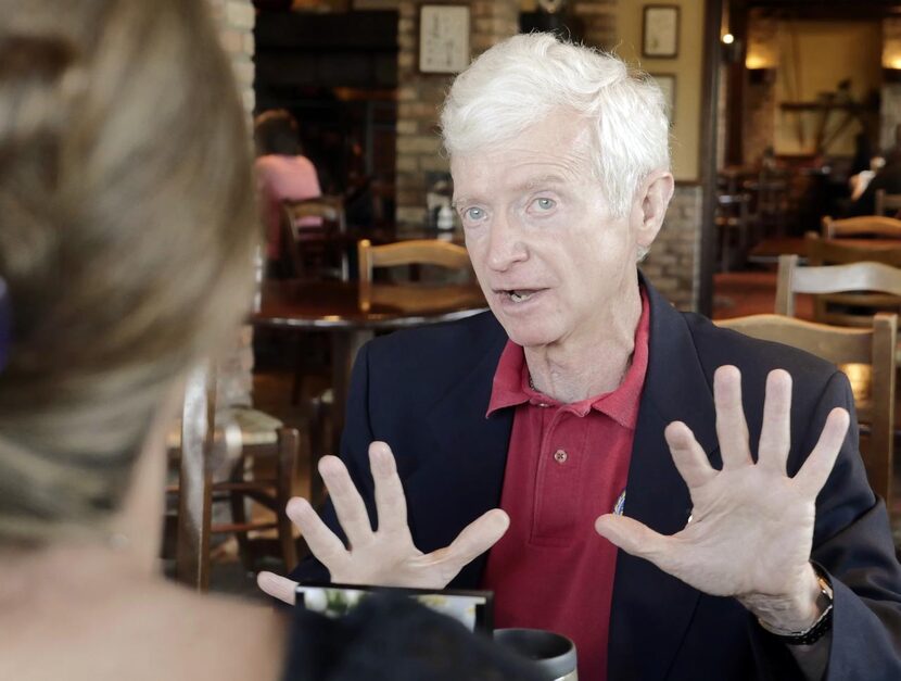 
CompassionateDFW member Charles Barker leads a meeting at the La Madeleine in Richardson....