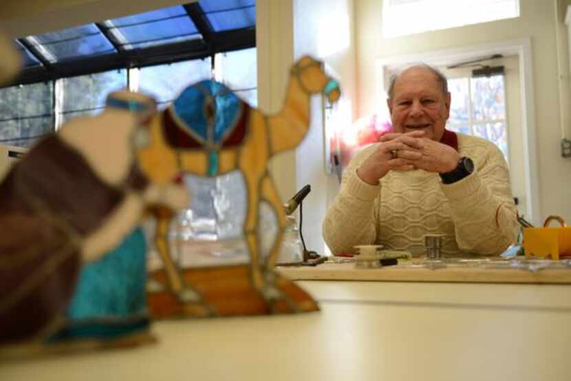 
Anthony Carrillo, 85, makes stained-glass figurines in the craft room at Chambrel at Club...